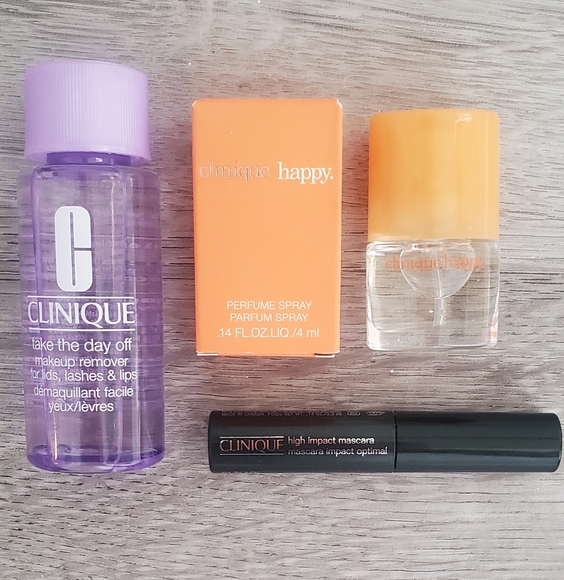 Clinique 3 Piece Set Happy | High Impact Mascara | Makeup Remover | Bundle Lot - Picture 1 of 4